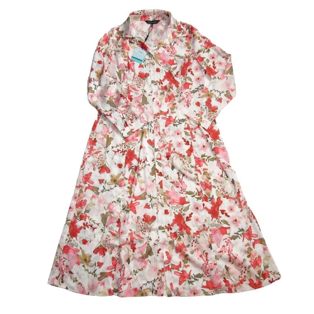 Ming Wang Long Sleeve Floral Dress in Pink and Red